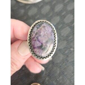 Vintage Jewelry Purple Stone Ring Charoite Style Cabochon Statement Ring - Size